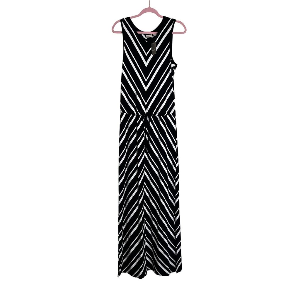 Chico’s Zenergy Kiki Stripe Maxi Dress Black White Size 1 (M/8) NWT - Picture 1 of 4